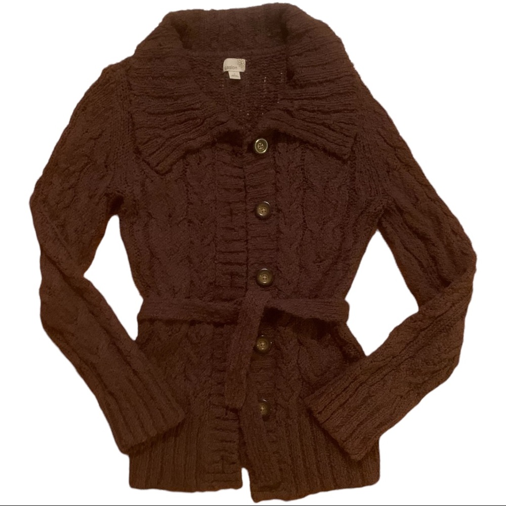 Caslon Braided Cable Knit Button Up Sweater